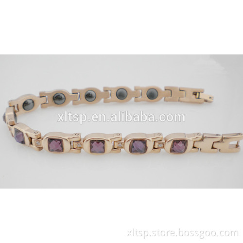 Purple crystal stone stainless steel bracelet with CNC zircon